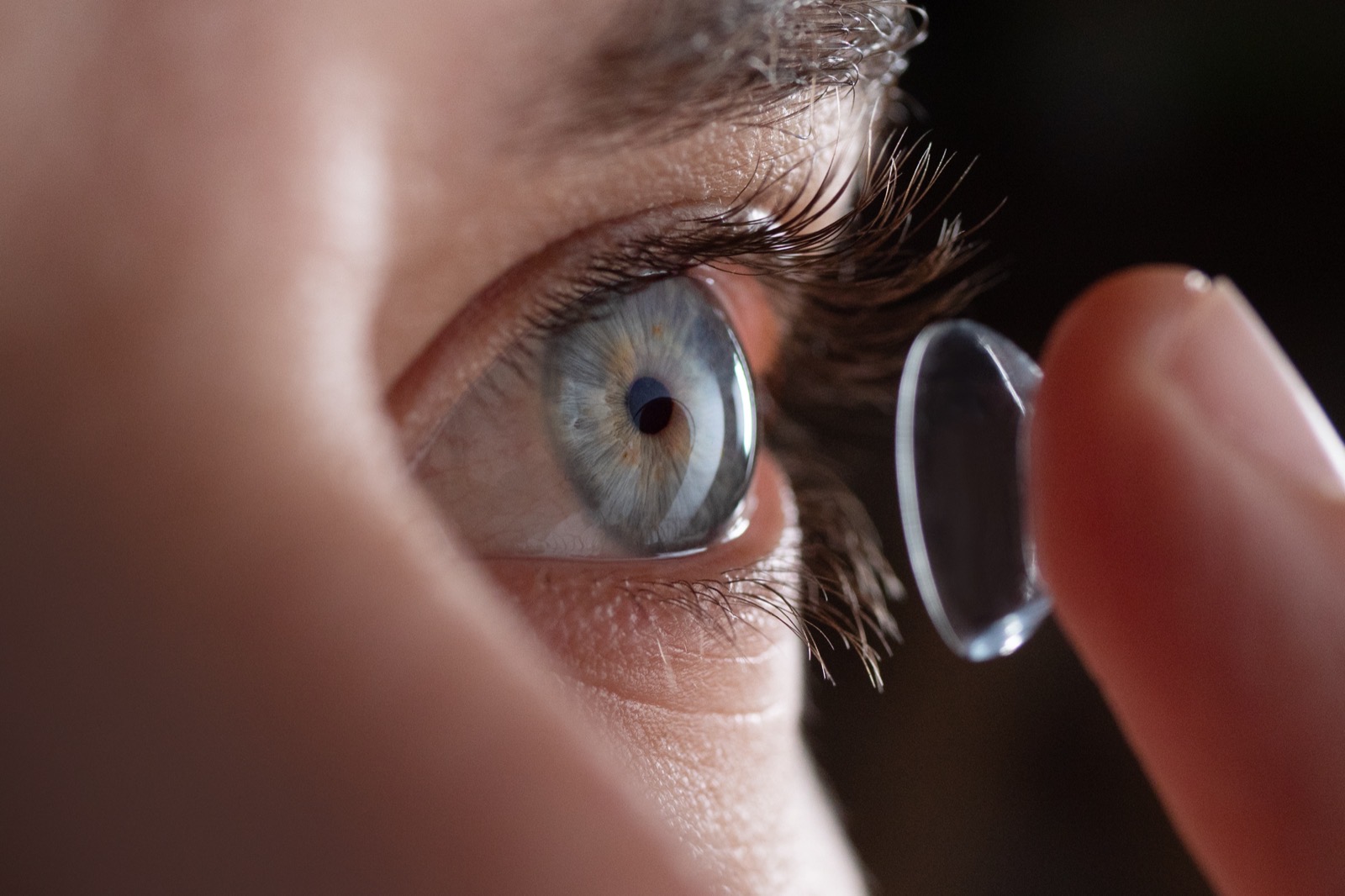 Close-up of a contact lens on an eye